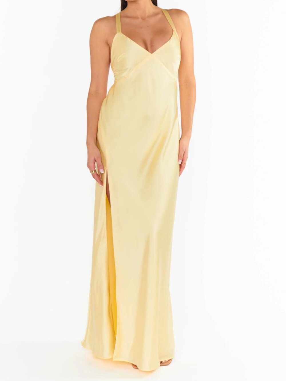 Show Me Your Mumu Anderson Pale Yellow Satin Dress & Soiree Shawl sz S